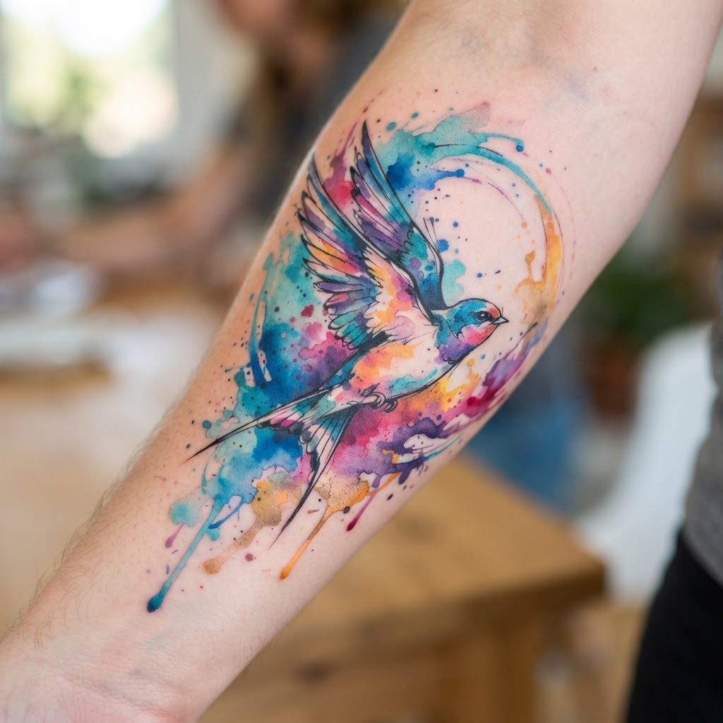 Artistic watercolor tattoo